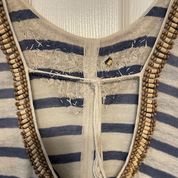Striped Blue and White Tunic with Bead Accents - Picture 4 of 4